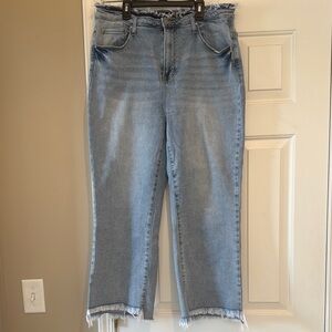 Frayed Hem Light Blue Cropped Jeans